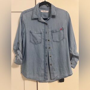 Billy T Light Blue Denim Button‎ Down Shirt with Heart Detail
